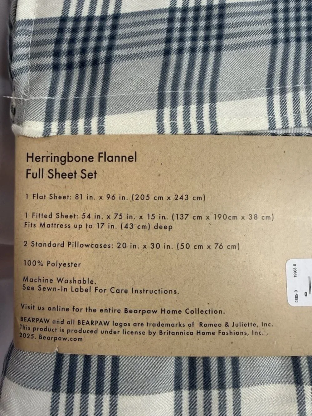 BearPaw Full Flannel Sheet Set 4 Piece Sheets Gray Plaid Pattern Winter *T9